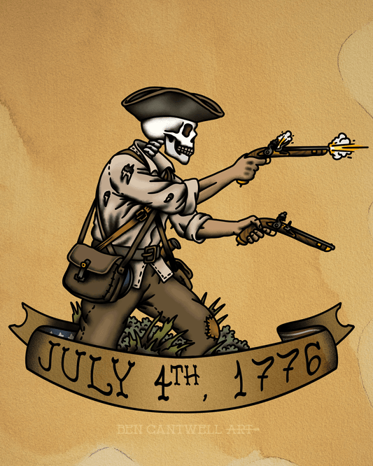 Print titled Independence Day July 4th, 1776 – Patriotic Defiance by Ben Cantwell Art, featuring patriotic imagery celebrating American independence.