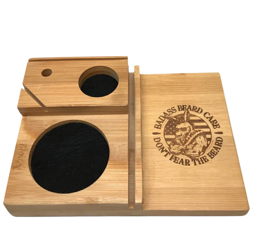 Badass Product Caddy by Badass Beard Care, bathroom organizer caddy with multiple compartments for grooming essentials.