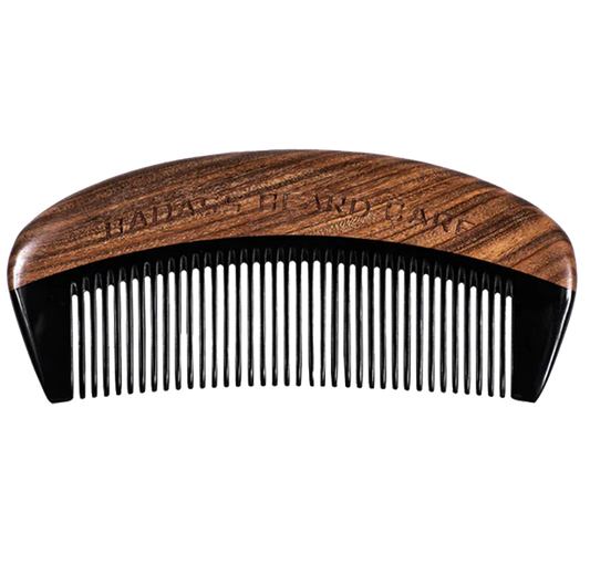Badass Beard Care fine tooth ox horn comb with sandalwood finish, designed for gentle beard and hair grooming.