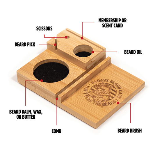 Badass Beard Care Badass Product Caddy with circular logo graphic, versatile storage for grooming essentials.