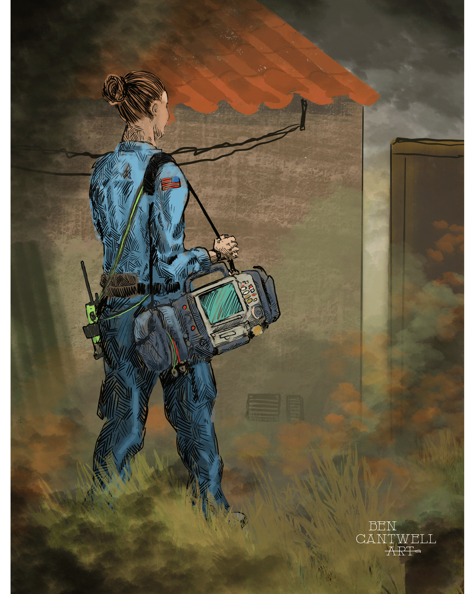 Print of first responder EMT scene by Ben Cantwell Art, depicting emergency medical services in action.
