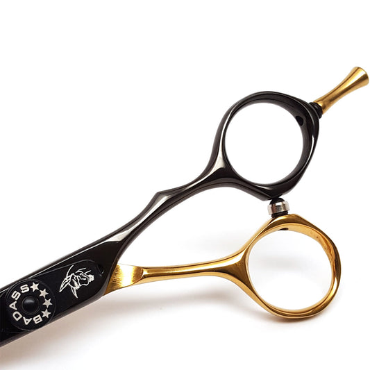 Gold Series shaping scissors by Badass Beard Care, featuring gold-thumb design for precise grooming and styling.