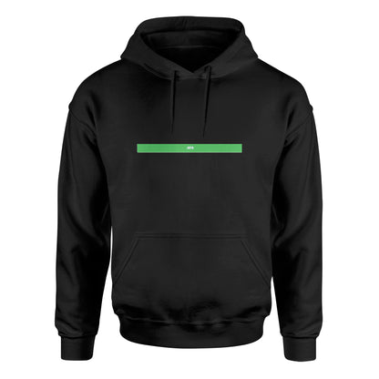 Unisex Biblend Hoodie by American Print On Demand, front view showcasing black fabric and minimalist design.