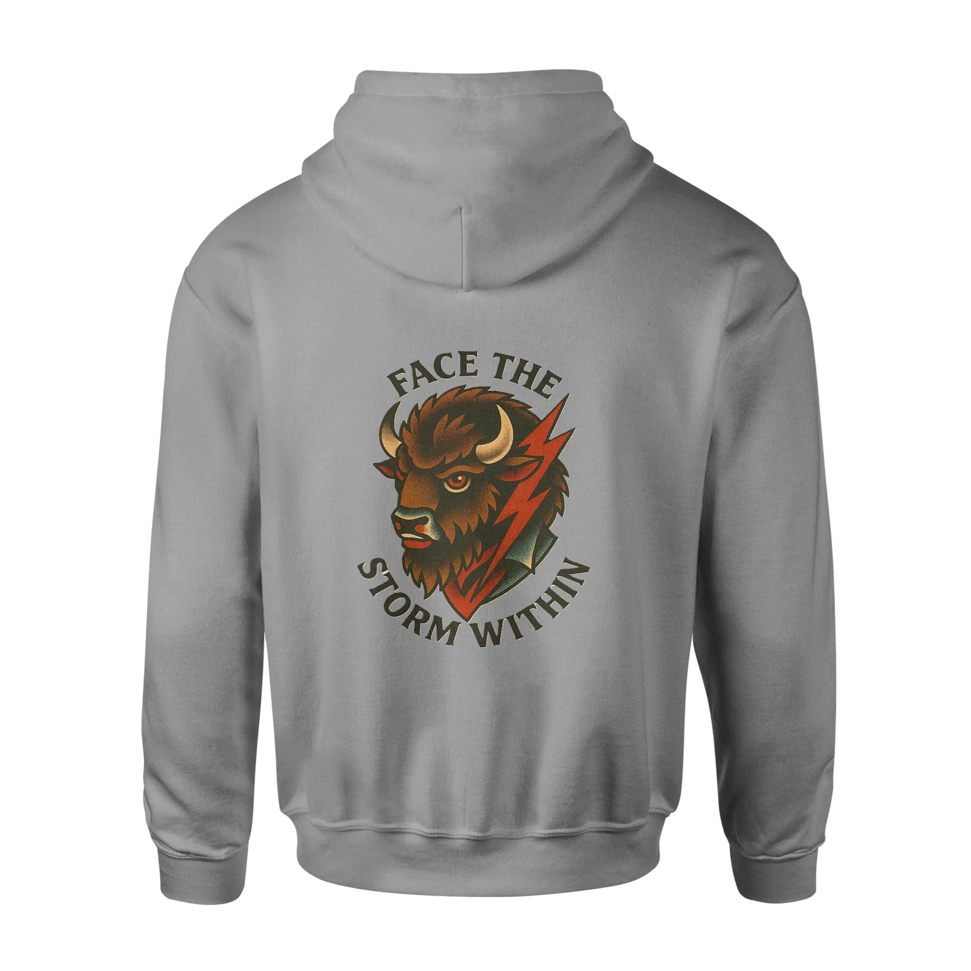 Unisex Americana 4 Biblend Hoodie by American Print On Demand, back view showing gray fabric and hoodie design.
