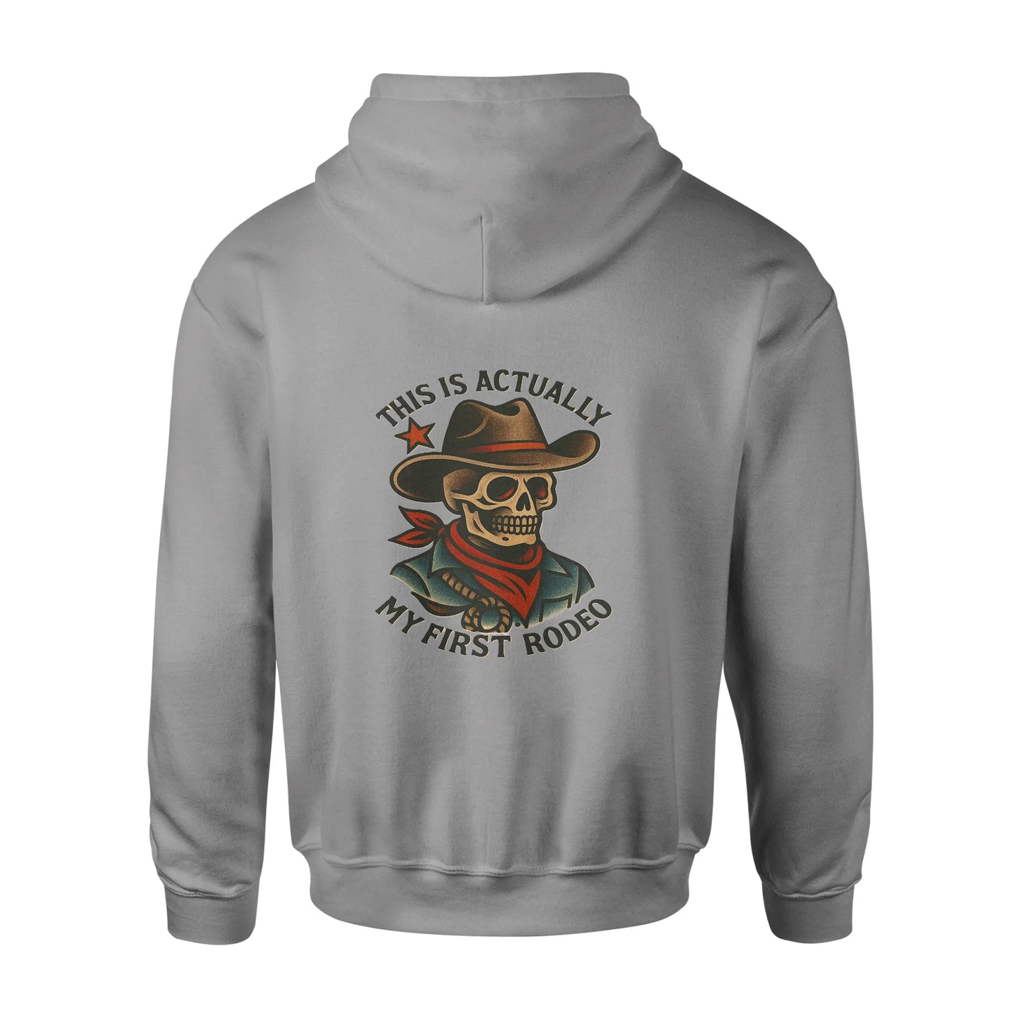 Unisex Americana 6 Biblend Hoodie in gray with front and back design, casual fit, made by American Print On Demand.