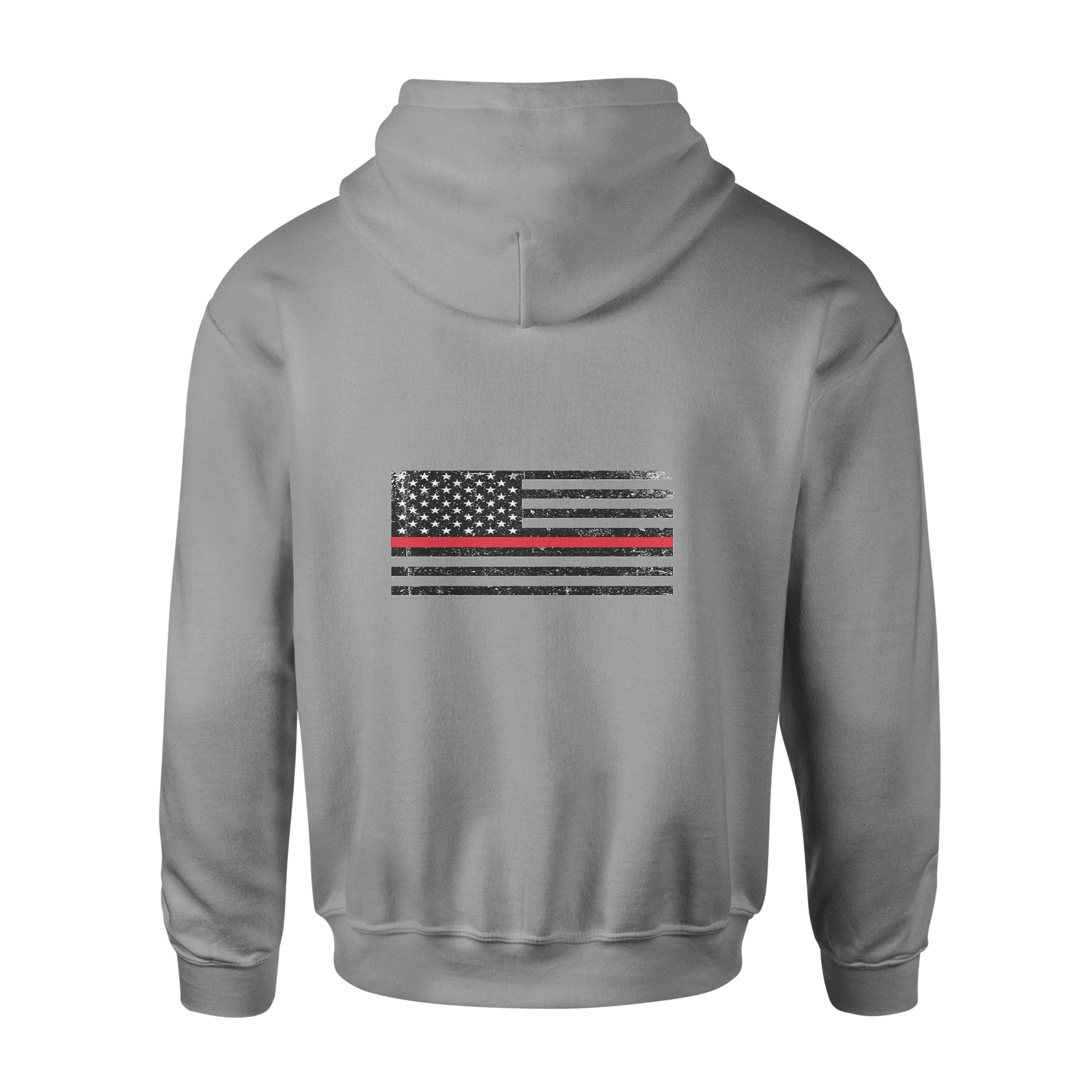Unisex Biblend hoodie by American Print On Demand, back view showcasing the hoodie’s fit and design in gray fabric.