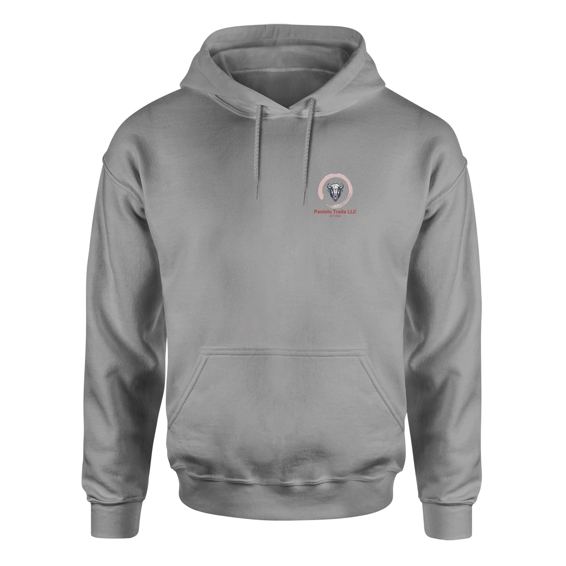 Gray unisex Biblend hoodie by American Print On Demand featuring a front mini logo design.