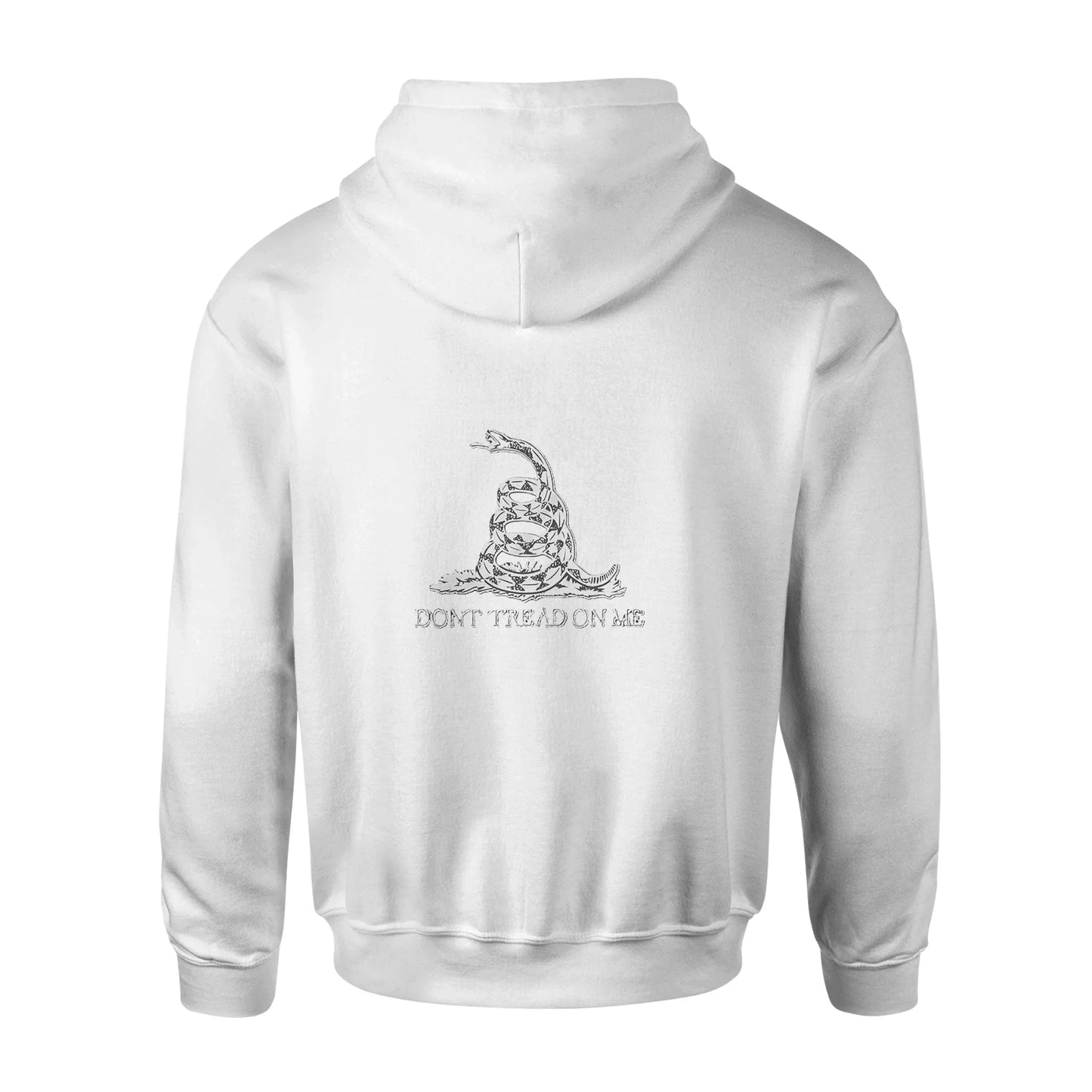 Back view of American Print On Demand DTOM 1 Biblend Unisex Hoodie in white, showing the hoodie’s design and fit.