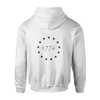 Unisex 1776 Biblend Hoodie by American Print On Demand, back view showing the hoodie’s design and comfortable fit.