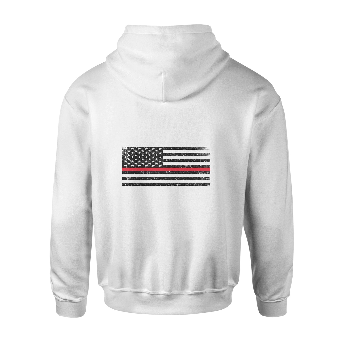 Back view of American Print On Demand unisex Biblend Hoodie with white color and front logo design.