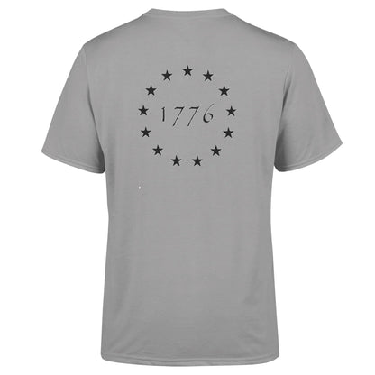 Unisex 1776 USA Made jersey with American Print On Demand logo, back view showing patriotic design and comfortable fit.