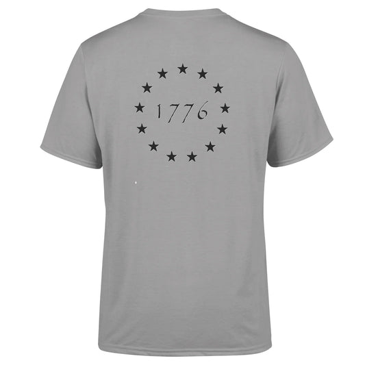 Unisex 1776 USA Made jersey with American Print On Demand logo, back view showing patriotic design and comfortable fit.