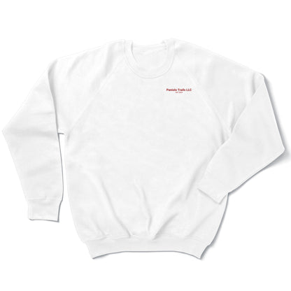 Unisex raglan crewneck sweatshirt with Paniolo Trails logo and words, made of French terry fabric, by American Print On Demand.