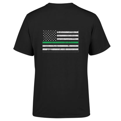 Back view of American Print On Demand unisex triblend sustainable TGL tee, showcasing the relaxed fit and fabric details.