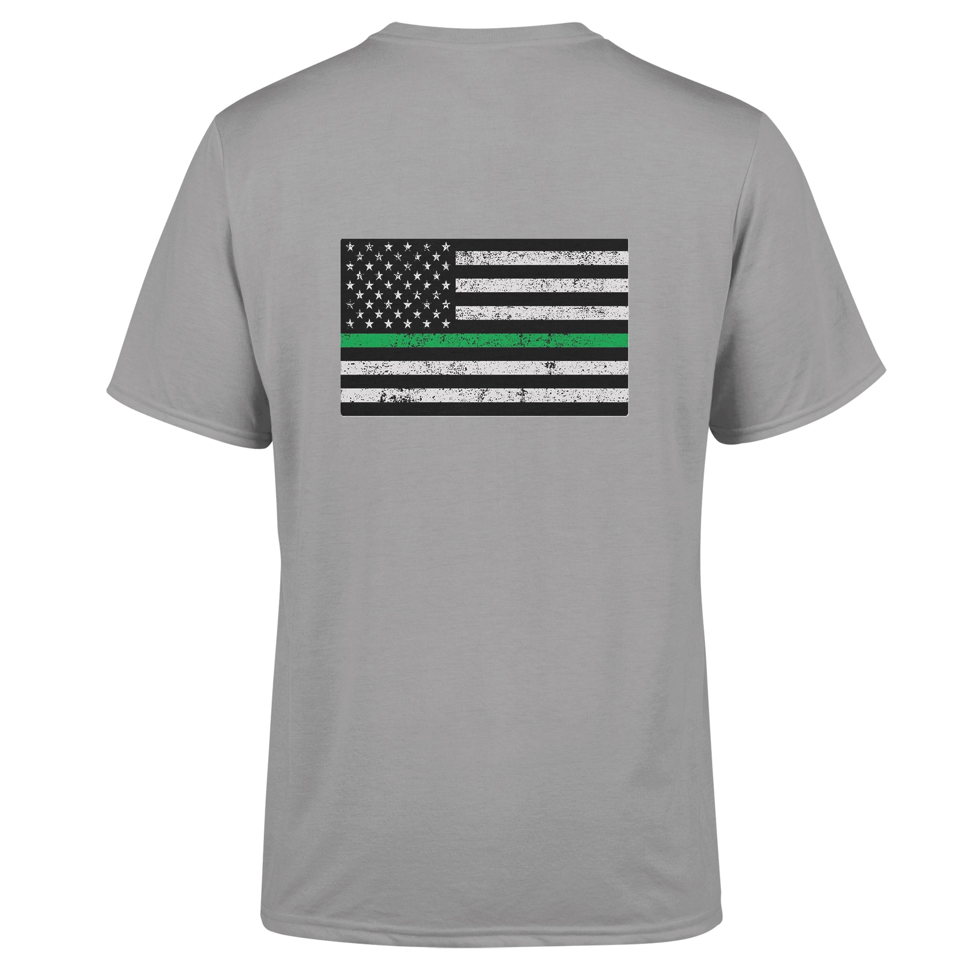 Back view of American Print On Demand unisex triblend sustainable TGL tee showcasing the comfortable fit and fabric texture.