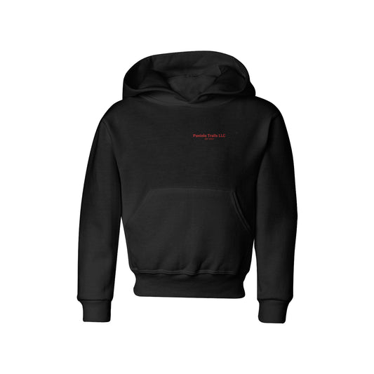 Youth Biblend Hoodie by American Print On Demand featuring a logo design, front view with a comfortable casual fit.