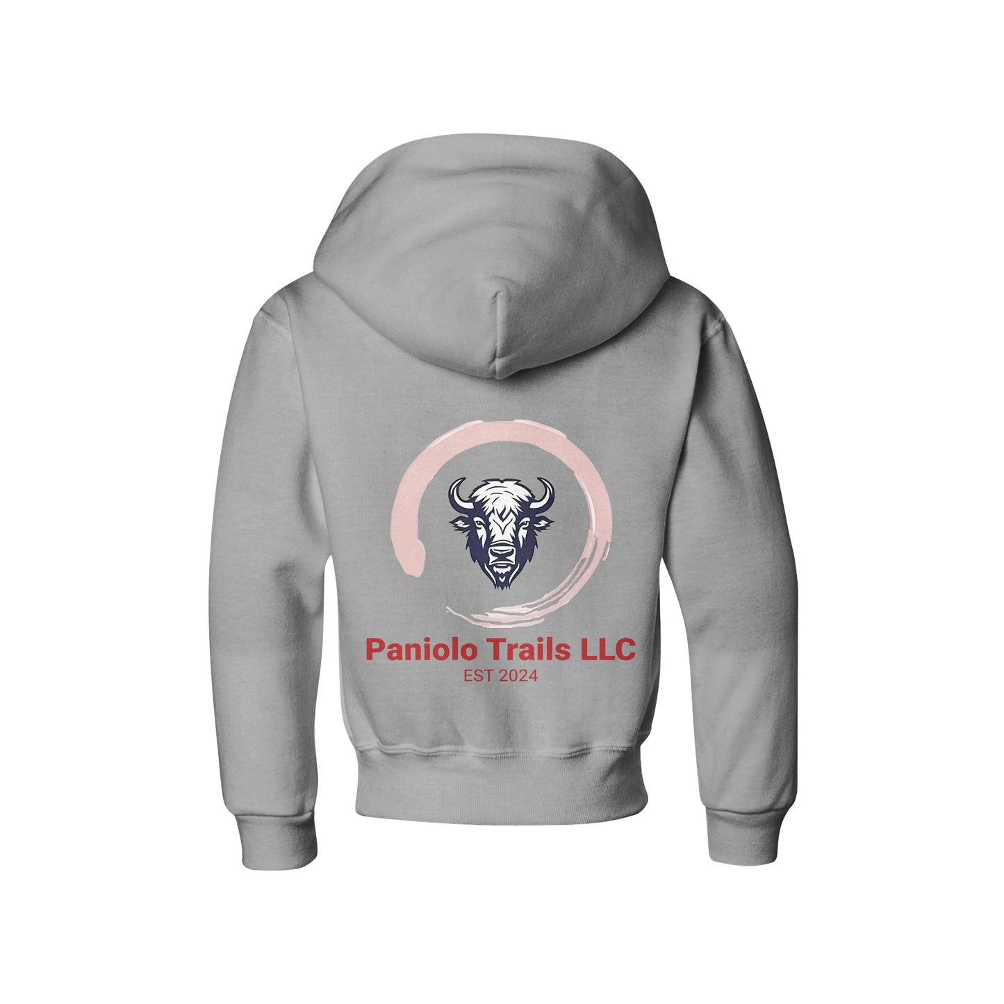 Back view of American Print On Demand youth Biblend hoodie featuring the Youth Logo design in gray fabric.
