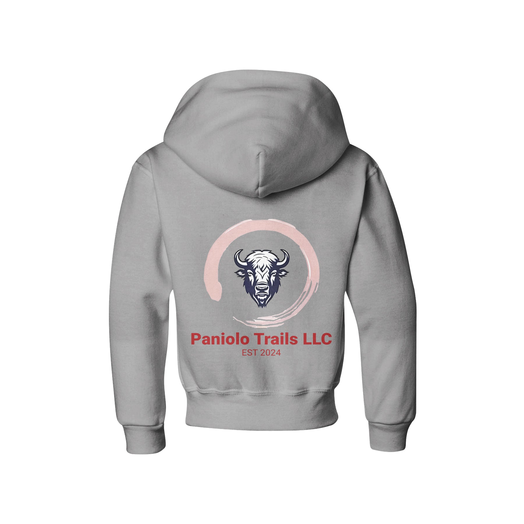 Back view of American Print On Demand youth Biblend hoodie featuring the Youth Logo design in gray fabric.