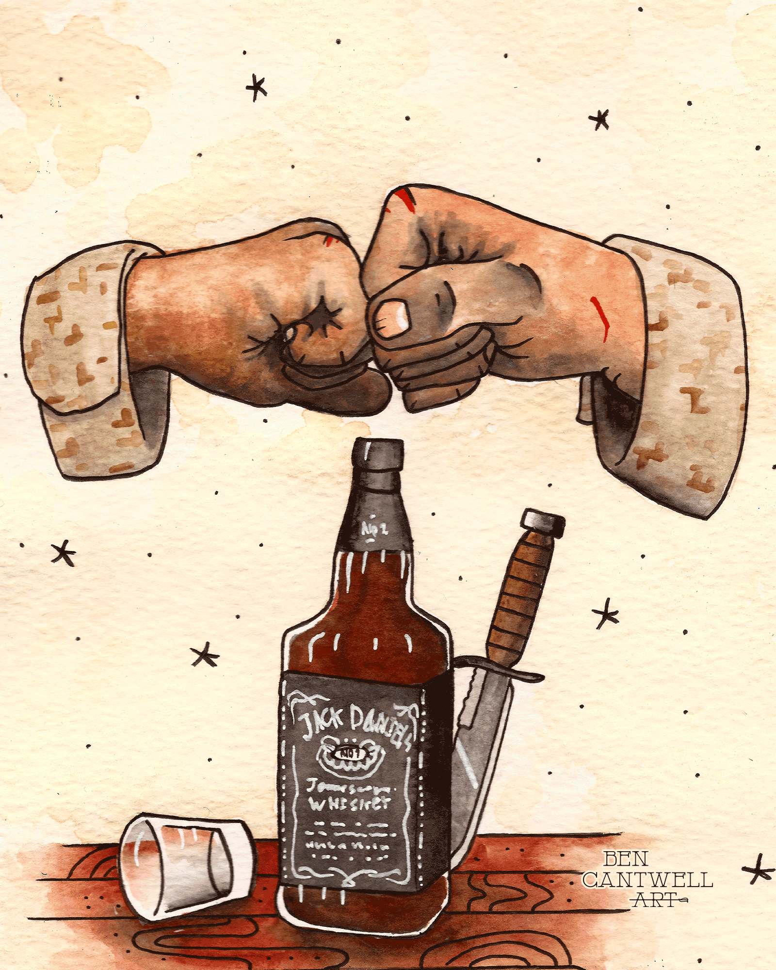 Print by Ben Cantwell Art titled "Born in a Bar," featuring a colorful, artistic depiction of a lively bar scene.