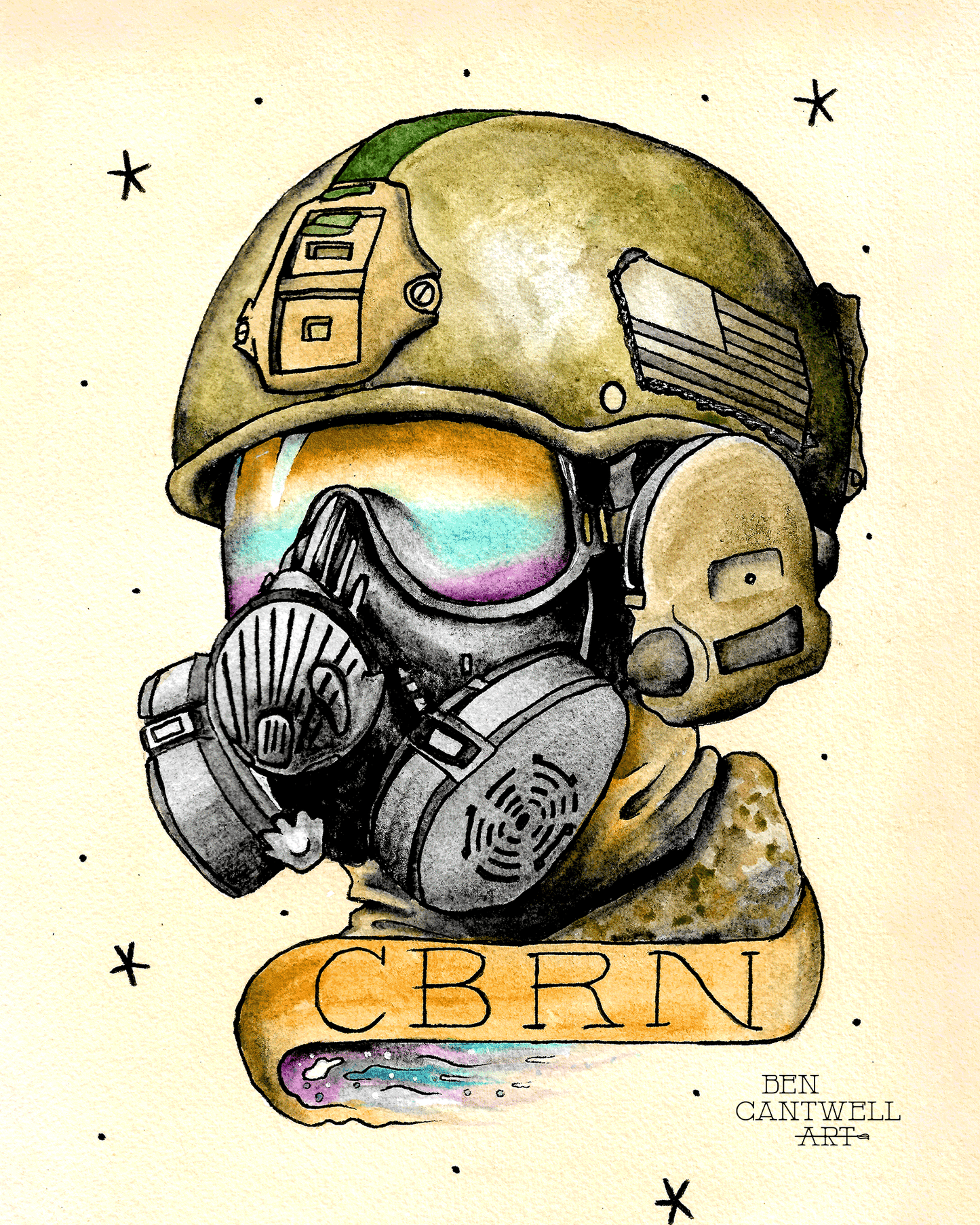 Print artwork titled CBRN by Ben Cantwell Art, featuring abstract design with bold colors and intricate details.