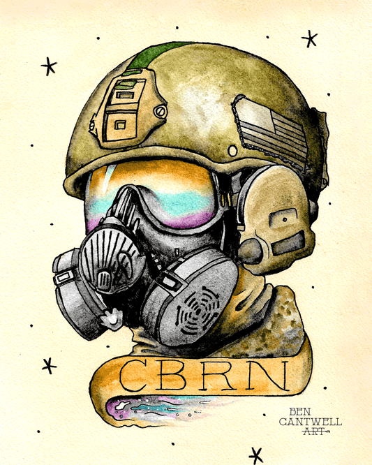 Print artwork titled CBRN by Ben Cantwell Art, featuring abstract design with bold colors and intricate details.